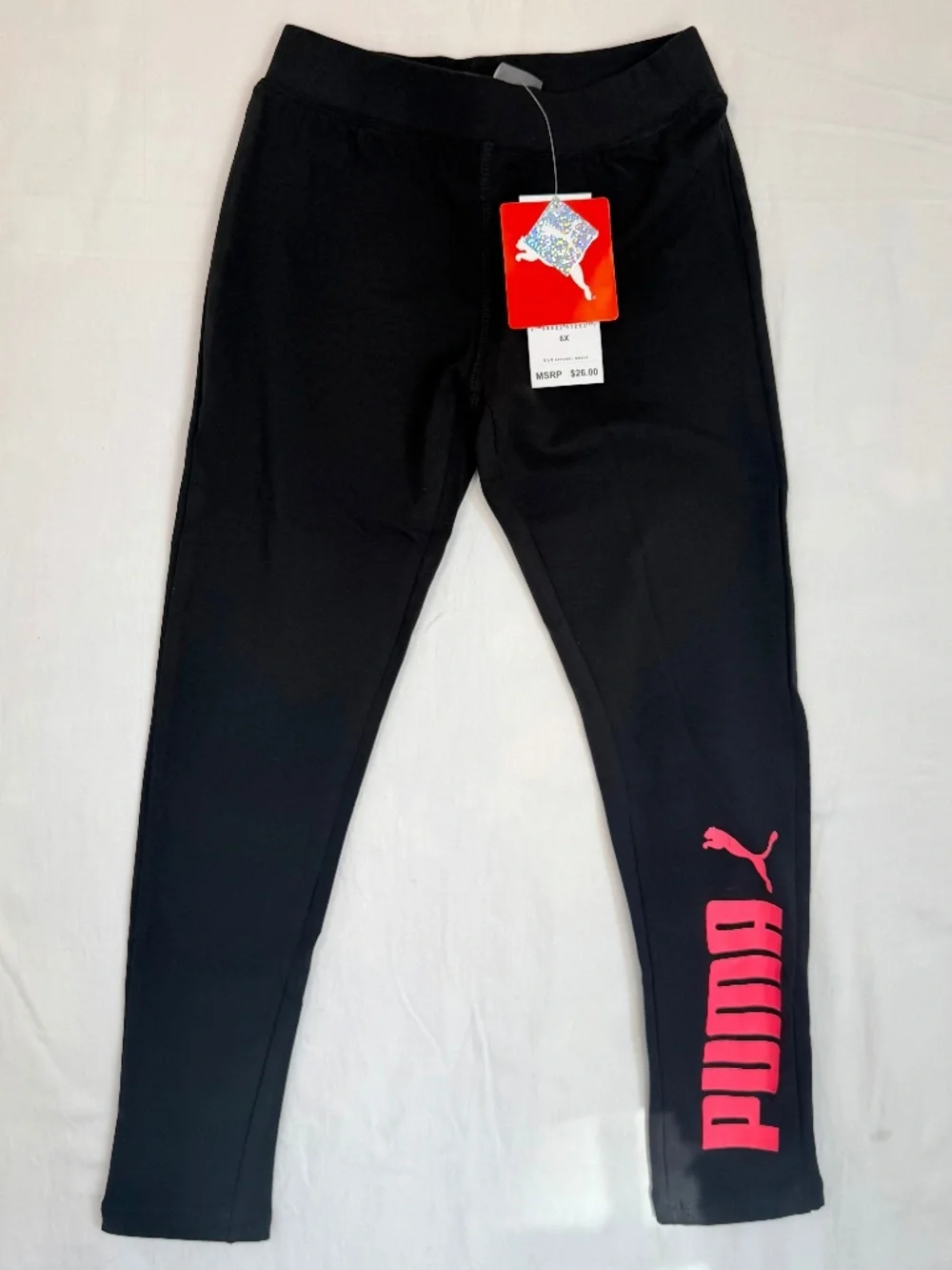 NWT Puma Girls 6x Black Legging with Pink‎ Glitter Logo